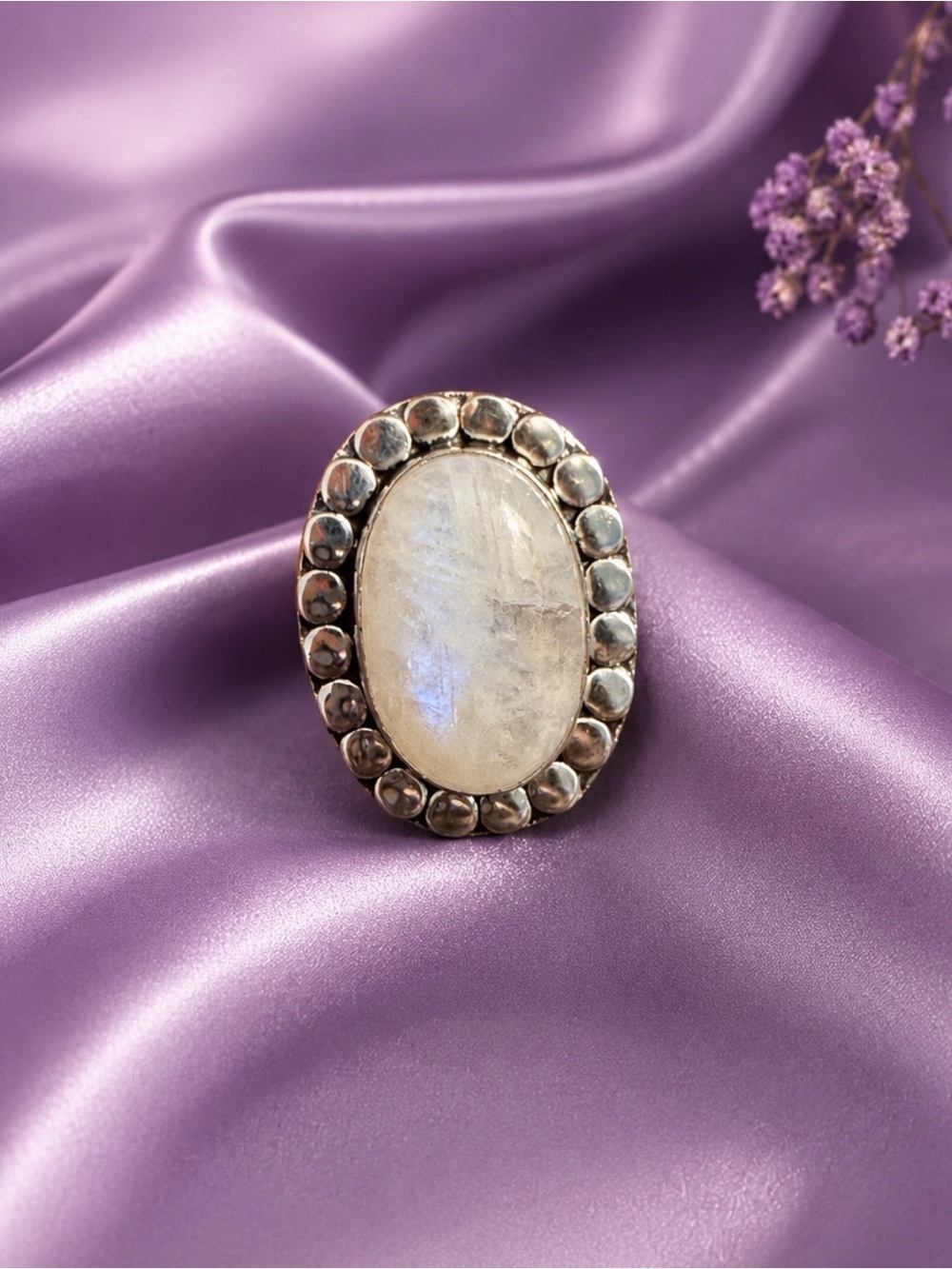 Rainbow Moonstone Layered Sterling Silver Ring Size 6.5 - Picture 4 of 5